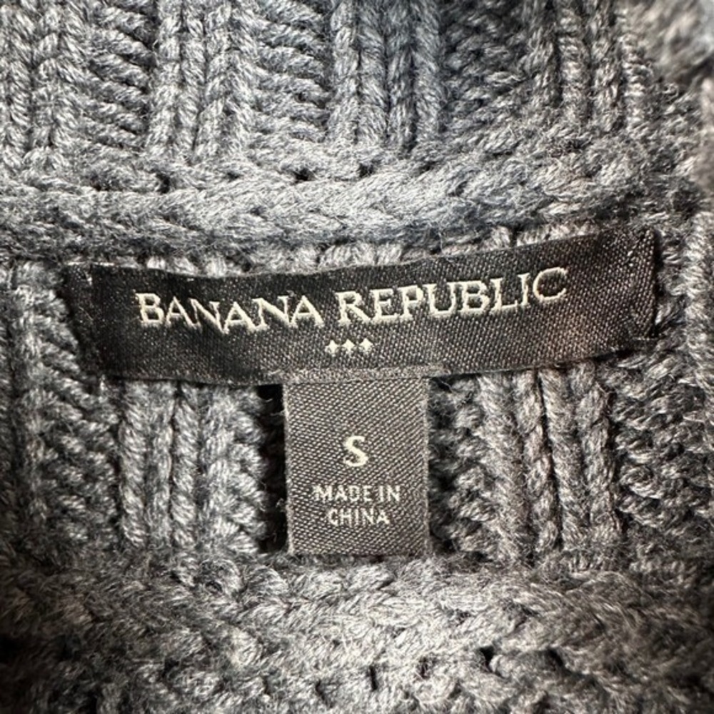 Banana Republic Tan Cotton Chunky‎ Cable Knit Turtleneck Sweater Women's S Gray - Picture 4 of 13